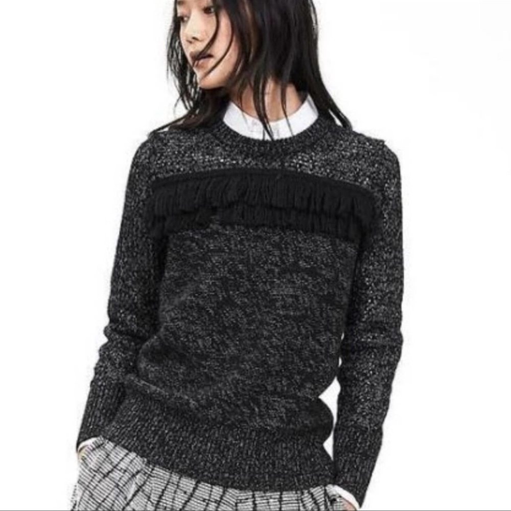 Banana republic fringe detailed crew neck sweater